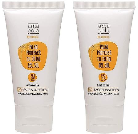 AMAPOLA BIO-COSMETICS - Protector Solar Facial 25 - Crema Solar Ecológica - Filtro Mineral Óxido de Zinc - Hidratante y Biodegradable, 50 ml [Pack de 2]