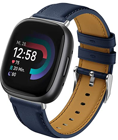 Syxinn rem för Fitbit Versa 4/Versa 3, för Fitbit Sense/Sense 2 rem klockarmband mjukt läder ersättningsarmband för kvinnor män