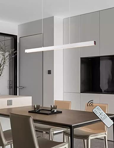 Lampada a LED a sospensione moderna dimmerabile con telecomando Design lineare Pendenti da tavolo e luci a sospensione Altezza regolabile per la sala da pranzo Lampadari da ufficio (L80cm, Bianco)
