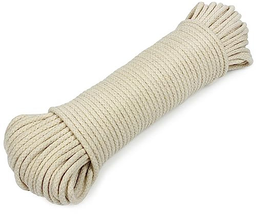 Natural Braided Cotton Clothes Lines Clotheslines and Pulley Lines Outside Washing Line Rope Multipurpose Cotton Rope for Garden Crafts Arts Camping-4mm x 30meters