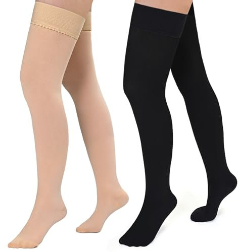 Evolyline 2 Paar Medizinische Kompressionsstrümpfe Damen & Herren 20-30 mmHg, Klasse II Oberschenkel Lang Stützstrümpfe Kompressionssocken für Flugreisen Abgestufte Unterstützung bei Krampfadern