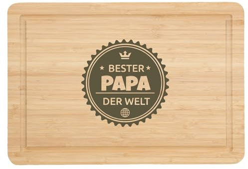Personalisiertes Vatertagsgeschenk Schneidebrett aus Bambus mit Gravur und Saftrille Holzbrett mit Namen Geschenk für Papa zum Vatertag Geburtstagsgeschenk Papa - Motiv: Papa Siegel