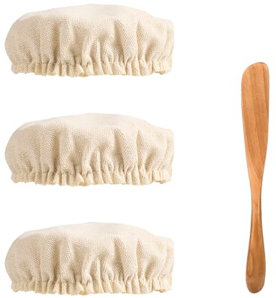 3pcs Sourdough Bread Starter Jar Cloth Covers with Spatula, Unbleached Fabric Bread Fermentation Cover/Lid Reusable Sewn Sourdough Proofing Bowl Cloth Cap Baking Supplies for 3-4 Inch Jar Mouth