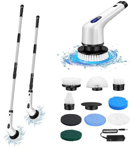 Electric Spin Scrubber Cordless Bathroom Cleaning Brush Waterproof 360 Power Scrubber with 9 Replaceable Brush Heads and Adjustable Arm for Bathroom Kitchen Tub Floor Tile