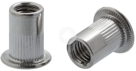 Nietmuttern gerillt mit Flachkopf M6 x 14.5 mm - 20 Stück. Blindnietmuttern Stahl verzinkt