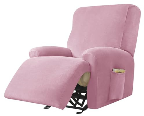 Surwin Sesselschoner für Relaxsessel mit Armlehnen, Stretchhusse für Relaxsessel Anti-Rutsch Fernsehsessel Bezug mit Taschen Sesselbezug Stretch Elastisch (1 Sitzer,17#Rosa)