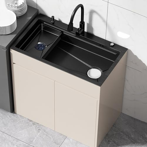 Lavandino per lavanderia da esterno con mobiletto per il bagno, stazione lavamani indipendente Lavandino in ceramica Montaggio rapido per garage, ristorante, lavanderia(60*45*85CM/23.6*17.7*33.4IN)