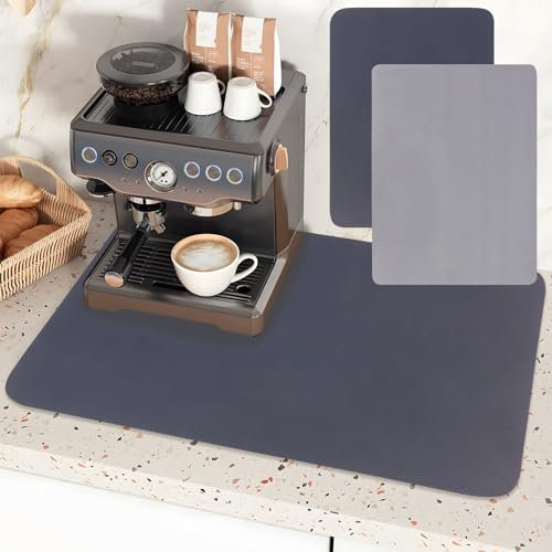 2 Pack Super Absorbent Drying Mat, Coffee Machine Mat Non-Slip Coffee Tamper Mat Multi-Purpose Dish Draining Mat for Kitchen Counter Sink Pet Absorbent Pad Reduces Odours