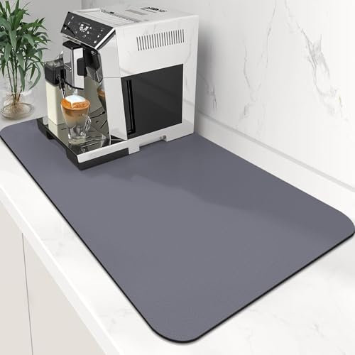 Alfombrilla Escurreplatos de Café 60 x 50cm Súper Absorbente Alfombrilla Secado de Platos Estera Fregadero Secado Rápido Almohadilla Alfombrilla Fregadero Cocina，para Cocina, Cafetera, Gris claro