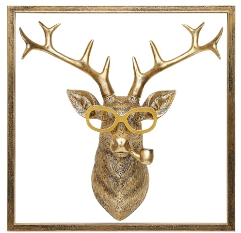 Tierköpfe, Wanddekoration, Kunstharz, Tierskulpturen, Kopf, Wandbehang, Dekoration, goldfarben, Vintage-Wandskulptur für Wohnzimmer, Schlafzimmer, Büro (Hirsch, Metallrahmen nicht im Lieferumfang