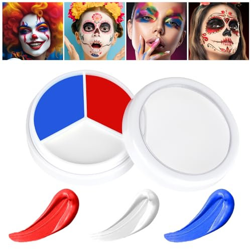 AOOWU Visage Corps Peinture, 3 Couleurs Imperméable Fard Gras Peinture Corporelle Longue Durée Sécurité, Maquillage beauté Palette pour Drapeau Français, Théâtre, Carnaval, Scène, Clown, Cosplay