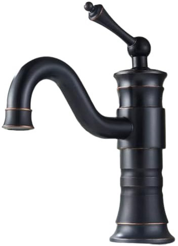 Antiker schwarzer Waschbeckenarmatur, Vollkupfer, Warm- und Kaltwasserhahn, Retro, drehbar, gebürstet, oberhalb der Theke, kurzer Stil