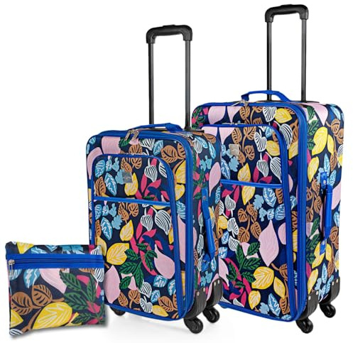 ITACA - Kofferset Weichschale, Koffer Set 3 Teilig, Reisekoffer Set Mit Handgepäck, Weichschalenkoffer Mit 4 Rollen Für Reisen. Zahlenschloss, Bläulich