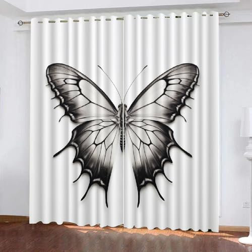Generisch Schmetterling 3D Vorhänge Blickdicht Mit Ösen 2Er Set,Kinder Gardine Verdunkelungsgardine Für Wohnzimmer Schlafzimmer Kinderzimmer Dekoration,H 175CM X B 140CM,C1
