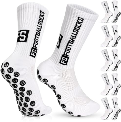 JUNEBRUSHS 6 Paar Fußball Socken, 39-45 Fussball Socken Grip Fussball Rutschfeste Stoppersocken für Männer Frau Bewegung Zubehör Fußball Sachen (Weiß)