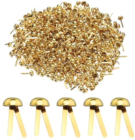 QUARKZMAN 500 Stück Musterbeutelklammern 6mm x 12mm Metall Musterklammern Kleine Runde Messing Brads Rundkopfklammern für Papier Basteln Dekorative Scrapbooking DIY Handwerk (Gold)