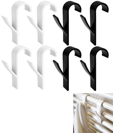 TPZORJX 8 Pezzi Ganci Radiatori Rotondi,Gancio Asciugamani Bagno,Ganci per Scaldasalviette,per Tutti Radiatori Standard,Rimovibile(Bianco,Nero)