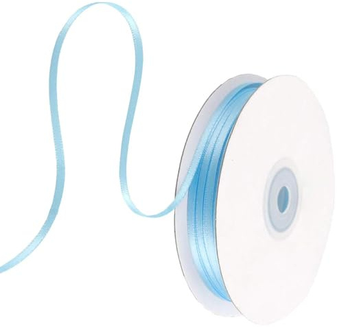 91 m Satinband Hellblau, 3 mm Doppelseitig Schleifenband Geschenkband Dekoband Seidenband Doppelsatinband Satin Ribbon für Hochzeit Geburtstag Party Dekoration, Geschenkverpackung, Basteln