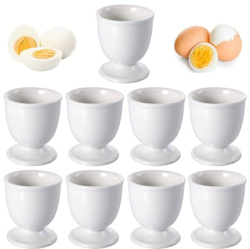 9 Stück Eierbecher Set, 4.8x4.9cm Weiße Runde Eierbecher mit Fuß, Plastik Frühstück Eierhalter Geschirr, Eierbecher Lustig Geeignet für Hart und Weich Gekochte Eier auf Jedem Frühstückstisch (Weiß)