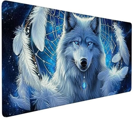 Gaming Mouse Pad Japan Wolf Mouse Mat 59.1x31.5in Desk Mat Large Extended XXL Mousepad with Stitched Edges Anti Slip Rubber Base for Esport Computer, Office Desk Decor Gaming Room, Gifts for Men X-856