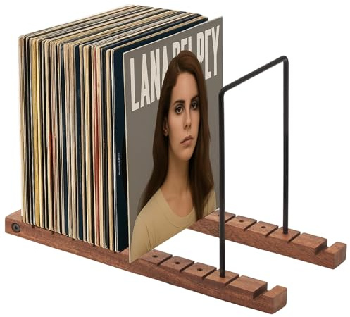 Record Storage Holder Display Stand Rack Adjustable Black Wood Vinyl Record Holder Holds Up to 50 Albums for Albums Magazine Book Files