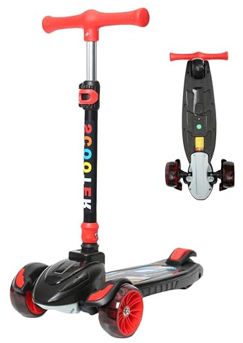 Habib Kinderroller 3 Rad – LED Leuchträder, klappbar, 4-Fach Höhenverstellbar, Tretroller für Jungen & Mädchen 3-8 Jahre (4 Farben)