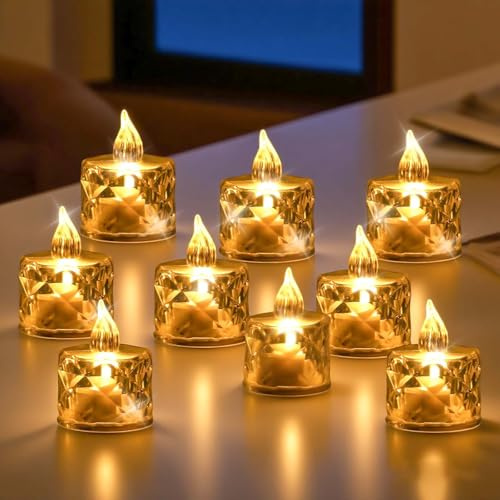 24 Stück LED Elektrische Teelichter, 3.6 * 5cm Flackernde Flamme Teelichter, Realistische batteriebetriebene Flammenlose Kerzen für Halloween Valentinstag Hochzeiten Weihnachten Dekoration