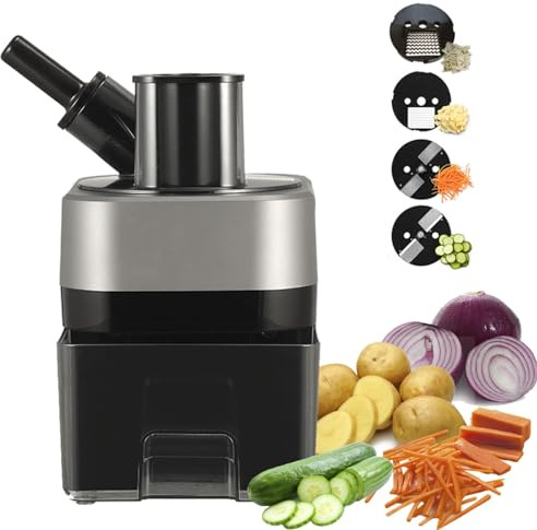 Picadora de verduras eléctrica 4 en 1, procesador de alimentos comercial de 100 W, cortadora de verduras con función de rebanado, triturado, corte en cubos y tiras for uso doméstico comercial
