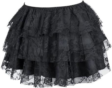 Women‘s Y2k Lace Mini Skirt Basic High Waist A-Line Flare Poatchwork Skirt Vintage Gothic E-Girl Lingerie Layered Short Skirts (A-1, L)