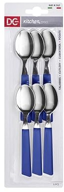 DC CASA Set Cucchiaino Acciaio 13.8x3 cm 6 Pezzi – Manico Colorato in Polipropilene – Posate da Caffè o Dessert – Made in Italy (Blu)