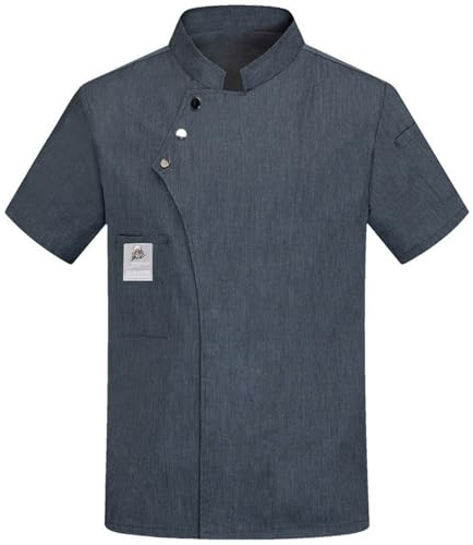 Chef Jacket Womenchef Jacket Lightweight Short Sleeve Men Women Chefs Top Short Sleeves Stand Collar Solid Color Pocket Buckle Catering Work Clothes Plus Size Bakery Uniform Shirt(Grey,L)