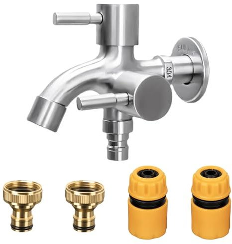 XCWTBL Doppio rubinetto da giardino con rubinetto in ottone da 1/2 pollici, doppio rubinetto dell'acqua con uscita di connessione, doppio rubinetto valvola a sfera rubinetto esterno, 2 connessioni per