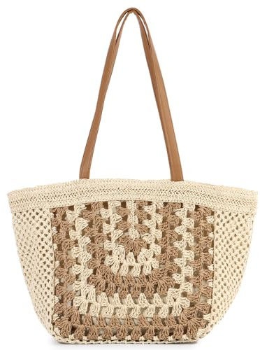 SUKUTU Sac en paille pour Femmes Grand sac à Bandoulière Tressé à la main Sac de plage pour les vacances d'été