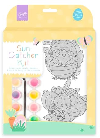 Easter Crafts for Kids 4-12 – Paint Your Own Suncatchers Kit | 10 Designs, 8 Paint Colours, Brush & Hanging String | Easter Gifts for Girls & Boys | Arts & Crafts Activity Set
