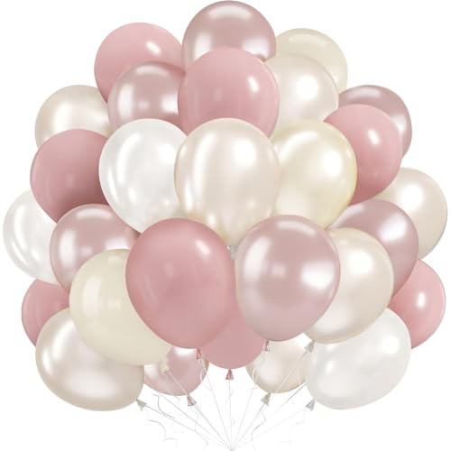 Massiva rosa pärlfärgade ballonger, 60 stycken retro rosa beige ballonger med genomskinliga ballonger, födelsedagsdekoration för kvinnor, heliumballong för födelsedag, förlovning, baby shower
