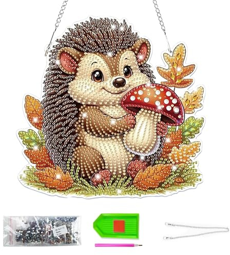 5D Igel Diamond Painting Anhänger, Diamond Painting Fensterbilder, Fensterdeko Hängend, Bastelset Kreativ Set mit Kette, Hängend für Fenster,Wände,Türöffnungen und Gartendekoration, DIY Geschenk