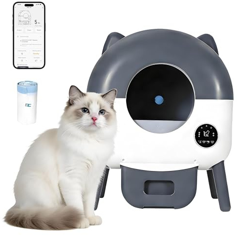 Garvee Self Cleaning Cat Litter Tray, 3 Safety Protect Automatic Cat Litter Box with APP Control, 76L Capacity 15 Days Hands Free & Odor-Free Trash Bags, Instant Cleaning Smart Robot for Multiple Cats