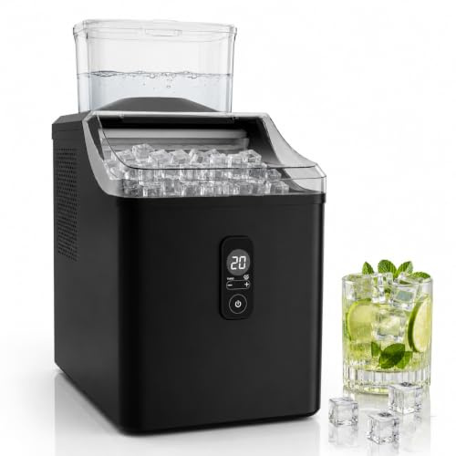 ELECVIVA Máquina de Hielo Cubitos Cuadrados 10kg/24h, 24 Cubos en 15 Min | Cubitos transparentes ideales para whisky, cócteles y café frío. Panel digital, temporizador 24h y autolimpieza automática.