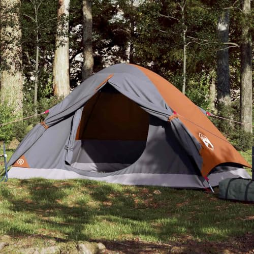 LoogCape Cúpula Tienda de campaña para 2 personas, gris y naranja, impermeable de poliéster con revestimiento de poliuretano, 225 x 135 x 108 cm, ligera 2,6 kg con toldo, conexión E para camping y