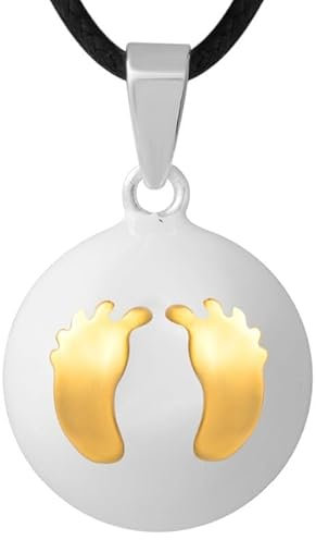 BOBIJOO Jewelry - Collier de Grossesse Bola Pieds Doré Or Fin Email Blanc Brillant + Cordon Cuir