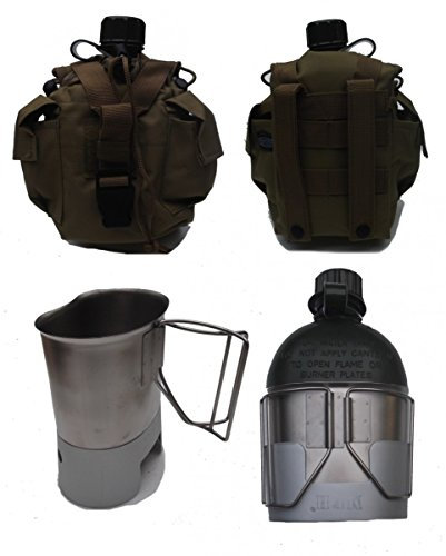 Diverse Feldflasche mit Molle Flaschentasche Coyote, Kocher und passendem Feldflaschenbecher