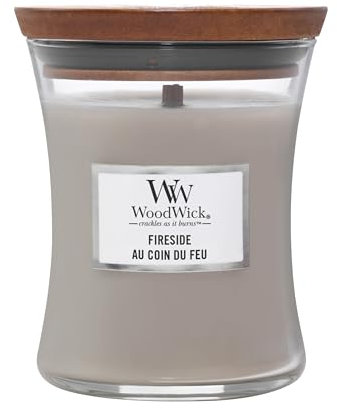 WoodWick Candela profumata Hourglass media con stoppino crepitante | Fireside | Durata della fragranza: fino a 60 ore