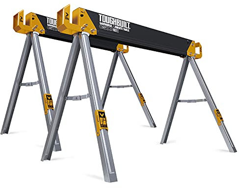 ToughBuilt - Sawhorses with 2x4 Support Arms 1100 LB Capacity - Heavy Duty Construction with Fast Open Legs and Easy Grip Handle - (TB-C500) - 2-Pack