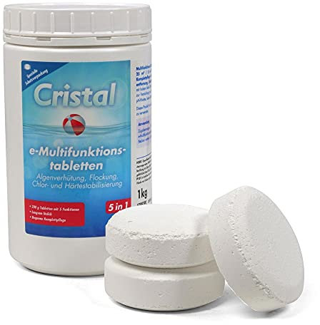 Cristal E-Chlor Multifunktionstabletten 200g - 1kg Poolpflege mit Langzeitwirkung - 5 in 1 Chlor Tabletten für kristallklares Wasser