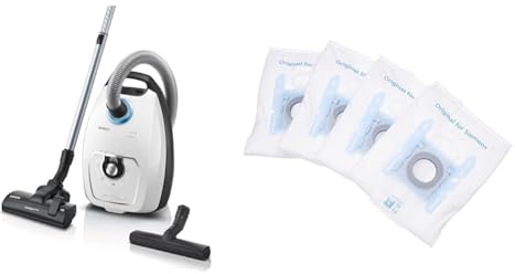 Siemens Staubsauger mit Beutel Z 7.0 VSZ7442S, ideal für Allergiker, Hygiene-Filter Plus, 650 W, weiß & 4X Staubsaugerbeutel PowerProtect Typ G All, VZ41FGALL, 99,9% Feinstaubfilterung
