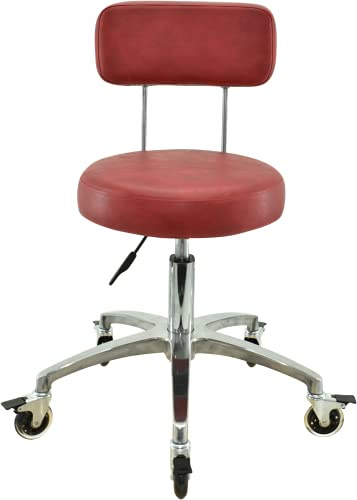 VAKON SALON - Rollhocker mit Lehne in Rot - Rollen mit Bremse - Höhenverstellbarer erstellbar von 50 bis 65 cm - Drehhocker Arbeitshocker Praxishocker