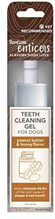TropiClean Enticers Dog Teeth Cleaning Treat Gel | Peanut Butter Flavored Dog Toothpaste Alternative| 2 oz