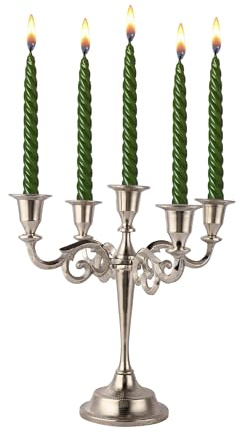 Rely+ 5 Arm Candelabra Taper Candle Holders Decorations Indoor Kitchen Décor Table Candles Candlestick Candelabra Centerpiece (Silver)