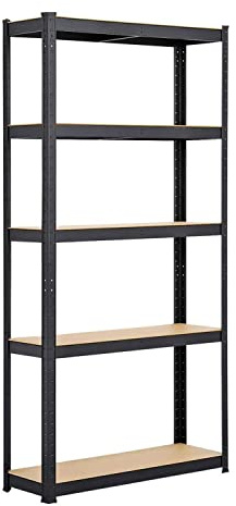 AMOS Heavy Duty 5 Tier Steel Adjustable Shelving Shelf Racking Unit Storage Rack - Black (180cm x 90cm x 40cm) (175KG Per Shelf), 875KG Capacity Workshop Garage Storage Racks