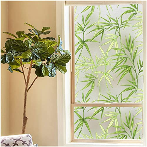 Grünes Bambusblattmuster ablösbare fensterfolie,ablösbare fensterfoliekleberfreie elektrostatische Glasfolie,fensterfolie Blickdicht Bad (45x200cm, A)